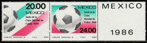 MEXICO 1373b, Promotion for 1986 Soccer World Cup pair + label MINT, NH. VF