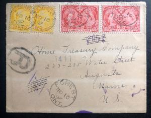 1897 Forest Canada Vintage Cover To Augusta ME USA Queen Victoria Mixed Stamp