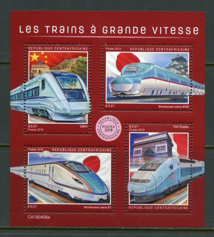 Central African Republic 2019: High Speed Trains sheet mint nh