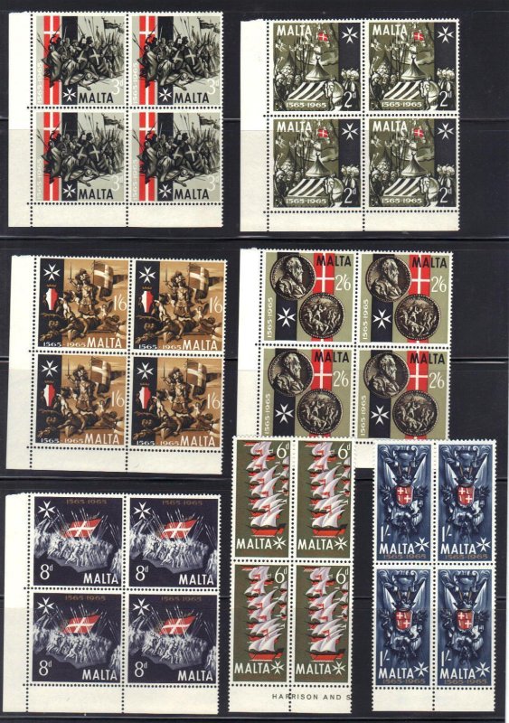 UK GB MALTA NEW ZEALAND 1964 70's COLLECTION MOSTLY BLOCKS OF 4 IN COMPLETE SETS