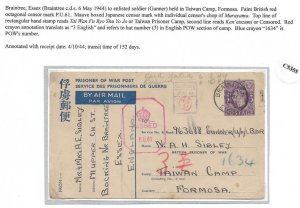 Braintree, GB to British POW at Japanese POW Camp Taiwan, Formosa 1944 (C5355)