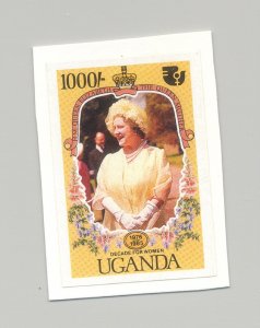 Uganda #466 UN Decade of Women, Queen Mother 1v Imperf Proof on Card