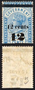 Ceylon BFT25 12c (type T19) on 50c Blue Telegraph Cat 5 pounds