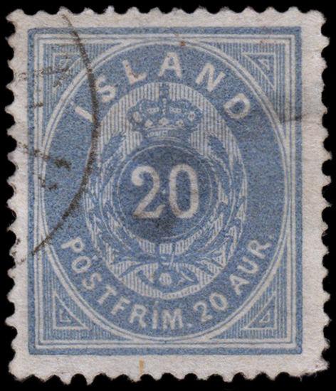 Iceland Scott 17a - Ultramarine (1882) Used  Good, CV $375.00 Y