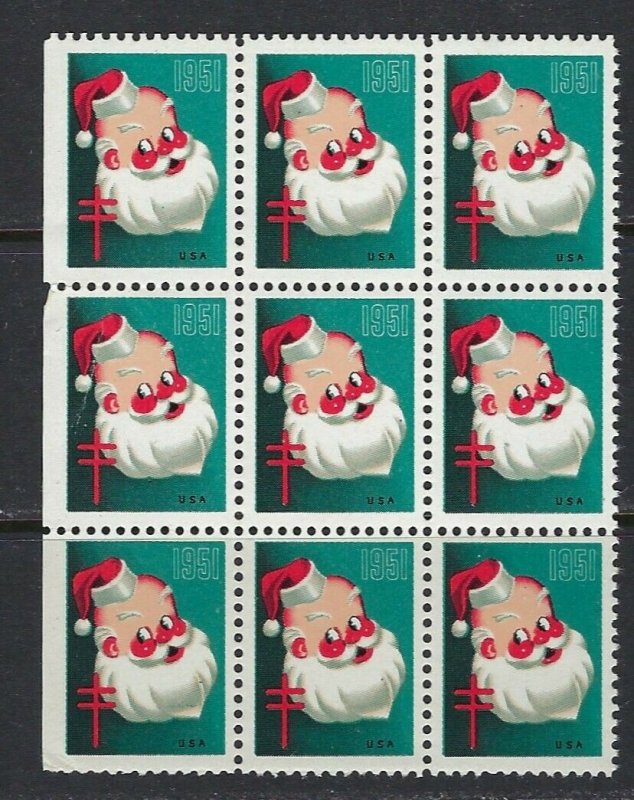 JASTAMPS: 9 - 1951 Christmas Seals Santa Clause Back of Book Poster Stamps MNH