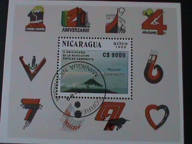 ​NICARAGUA-1989- 10TH ANNIVERSARY OF REVOLUTION CTO S/S -VF FANCY CANCEL