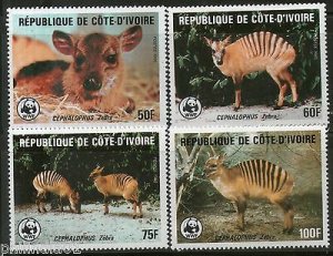 Ivory Coast 1985 WWF Zebra Duiker Antelope Deer Wildlife 4v Sc 764-67 MNH # 031