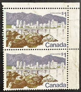 Canada #599 Used Pair $1 Vancouver BC 1973 [G27.5.3]