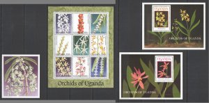 A0233 UGANDA FLORA FLOWERS ORCHIDS OF UGANDA !!! 1KB+3BL MNH