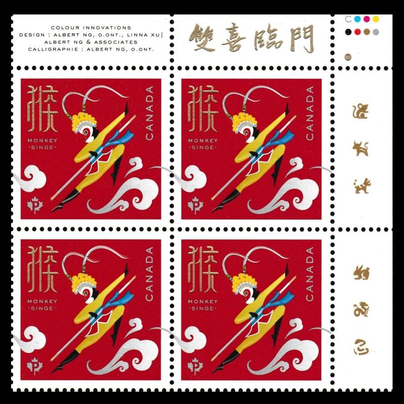 Canada 2884 Lunar New Year Monkey permanent corner block UR MNH 2016