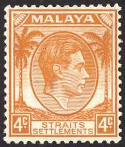 Straits Settlements Sc# 240 MH 1937-1941 4¢ brown orange KGVI 