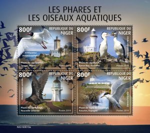 Niger 2019 MNH Lighthouses & Water Birds on Stamps Cape Reinga Lighthouse 4v M/S