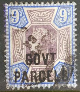 Great Britain QV 1887 9d  Govt Parcels Overprint Official SGO67 Used cat £120