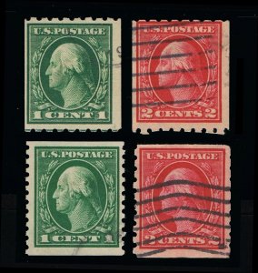 EXCELLENT GENUINE SCOTT #410 411 412 413 F-VF USED SET OF 4 PERF-8½ COIL SINGLES