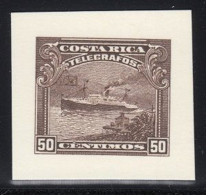 Costa Rica 1910 50c Brown Ship Telegraph ABNC Reprint Proof. Hiscocks 16 var