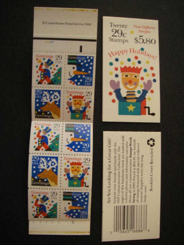 BK212, Scott 2798a & b, 29c Christmas, #222222, MNH Complete Booklet