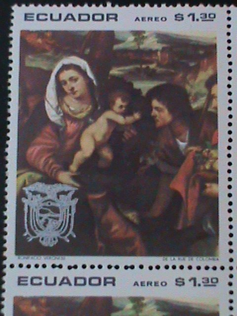 ​ECUADOR-1969 SC#773C-ADORATION- CHRISTMAS PAINTING-MNH-IMPRINT BLOCK VF