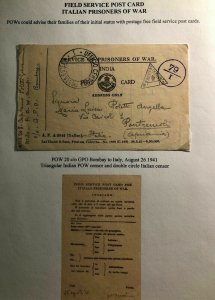 1941 Bombay India Camp censored POW Italian Prisoner of War Cover to Italy