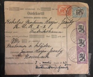 1927 Noormarkku Finland Parcel Postal Receipt Cover To Hamina