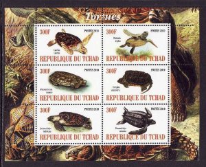 Chad-unused NH sheet of 6-Sea Life-Turtles-2010-issue not