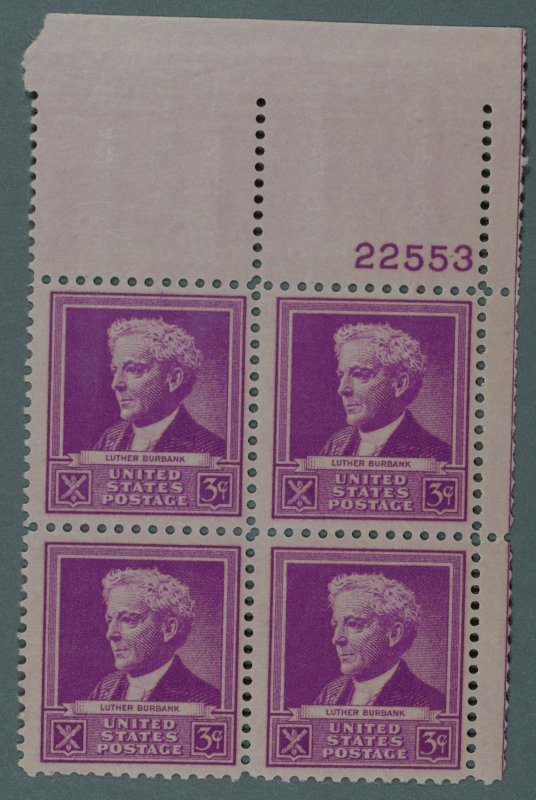 United States #876 MNH VF/XF Plate Block Gum VF Luther Burbank