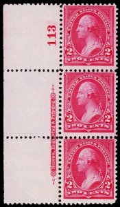 United States Scott 265 Strip of 3 w/ Imp. & Pl# (1895) Mint NH VF, CV $315.00 C