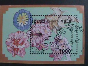 CAMBODIA 1993 COLORFUL BEAUTIFUL LOVELY FLOWER CTO S/S-VERY FINE