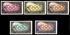 Yemen #98-102 Cat$75, 1960 Olympics, imperf. set of five, never hinged
