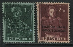 Switzerland 1 and 2 francs overprinted Nations Unies Office Europeen used