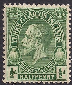 Turks & Caicos 1928 KGV 1/2d Green MM SG 176 ( H179 )