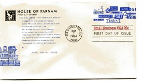 U606 20c Small Business embossed envelope, Farnam, HF, FDC