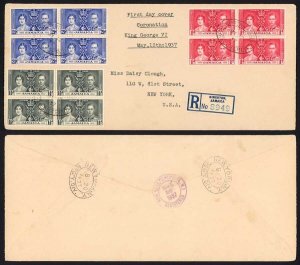 Jamaica SG118/20 1937 Coronation Blocks on a First Day Cover