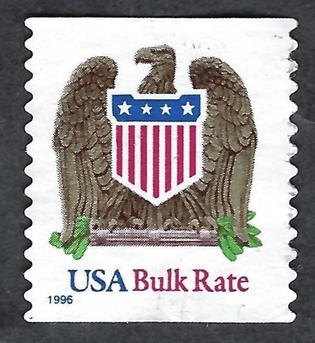 United States #2907 Bulk Rate (10¢) Eagle & Shield (1996). Coil. Used.