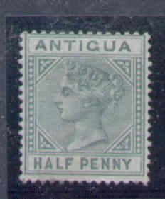 Antigua-Sc #12-unused,hinged-1/2p green QV-1882-86-