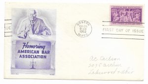 US 1022 (Me-5) 3c American Bar Assoc on FDC Cachet Craft Boll Cachet ECV $22.50