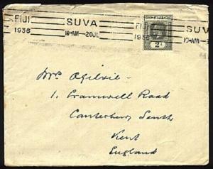 FIJI 1936 GV 2d on cover to UK - Suva machine cancel.......................98807