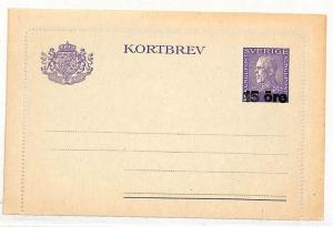 SWEDEN Postal Stationery KORTBREV *15 ore* Surcharge {samwells-covers}VV262