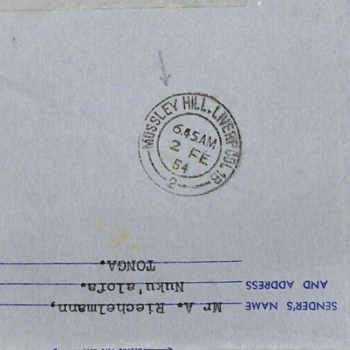 TONGA AIR LETTER Nuku'alofa GB Liverpool *MUSSLEY HILL* CDS 1954 {samwells}ZV117