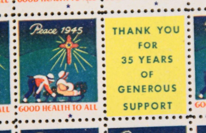 1945 Detroit Tuberculosis Sanatorium Label, Cinderella Stamp Full Sheet of 100
