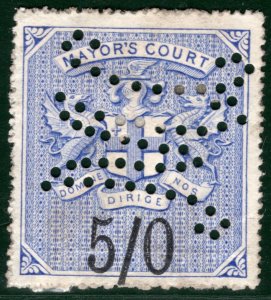 GB Revenue Stamp 5s MAYOR'S COURT London Local PERFIN *MC* Cancel Used PIW27