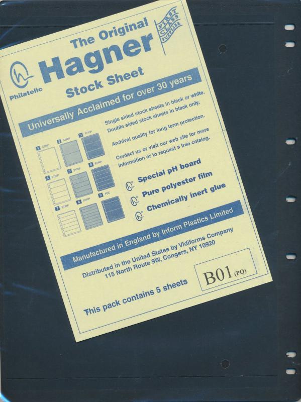 25 HAGNER 1 POCKET BLACK STOCK SHEETS 5 PACKAGES OF 5 SINGLE SIDED 