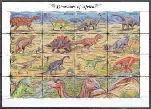 Tanzania, Scott cat. 902 a-p. Dinosaurs of Africa sheet.