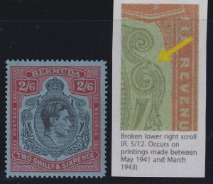 Bermuda, SG 117ae, MLH Broken Lower Right Scroll variety