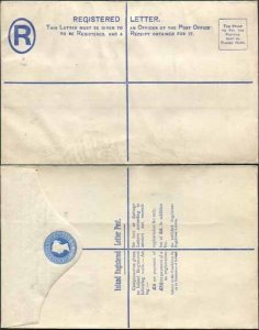 RP15 QV 2d Blue Registered Envelope Serif Text 5 to 10 on back Size H MINT