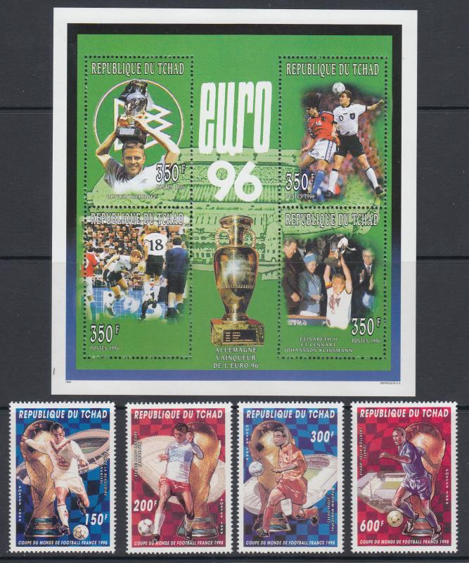 Chad Sc 675/685 MNH. 1996 World Cup & European Soccer Championships, 2 cplt sets