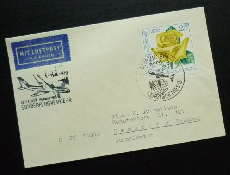 Germany 1972 Cover from Leipzig to Serbia Yugoslavia - Fair Messe Airmail AT12 