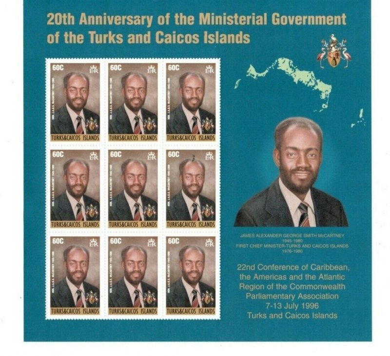 Turks and Caicos 1996 - Parliament - Sheet of 9 Stamps - Scott #1209 - MNH