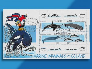 Sextet of Happy Whales Cavorts on Iceland Souvenir Sheet FDC from 1999.