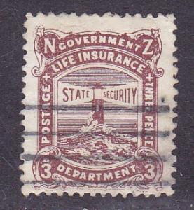 New Zealand 1891 3p Life Insurance 'Lighthouse'  Line Cancel VF+/(0)