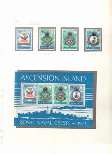 ASCENSION ISLANDS NAVAL CREST STAMPS AND MINI SHEET 3RD SERIES 1971